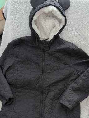 Disney Black Quilted Coat with Cream Sherpa Lined Hood